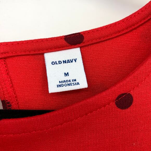 SOLD Old Navy Shift Dress Womens Size Medium Red Black Polka Dots Long Sleeve - Picture 7 of 8